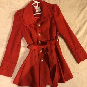 Bebe red coat with gold buttons